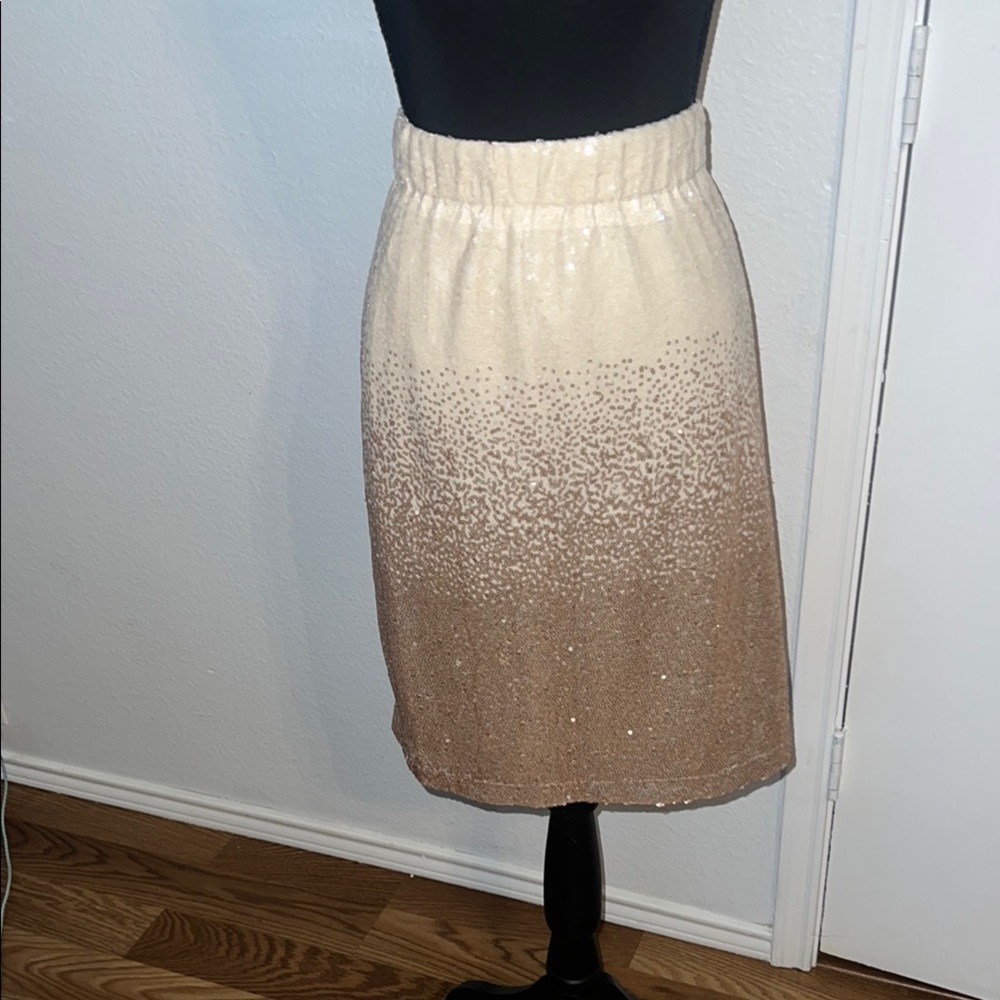 Cremieux Elegant Cream and Tan Sequin Skirt. SZ Large